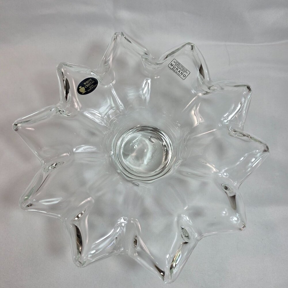 Vintage Murano Hand-Made White Crystal Bowl 10 Point Star Made in Italy